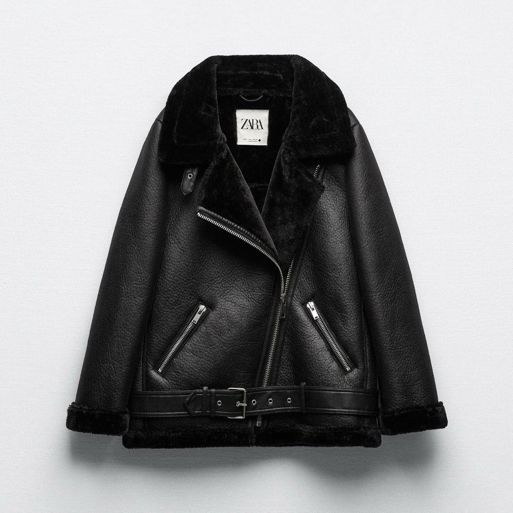 Zara Double Faced Faux Sherpa Leather Jacket